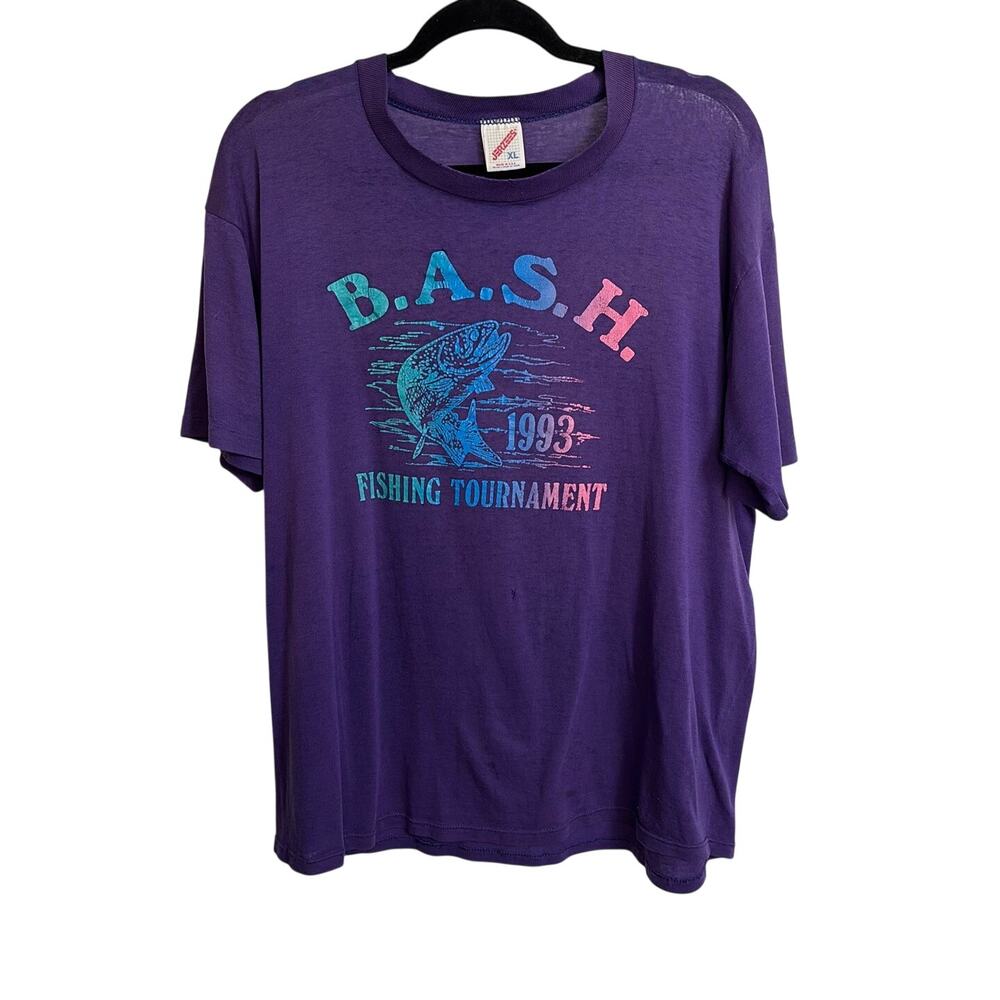Jerzees T-Shirt Mens XL Purple BASH 1993 Fishing Tournament Single Stitch USA